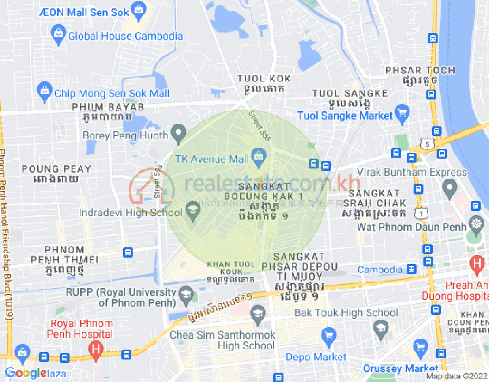 Mapa: Boeung Kak 1, Toul Kork, Phnom Penh