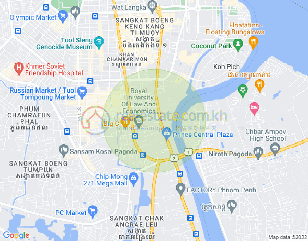 Карта Тонле Бассак, Чамкармон, Пномпень