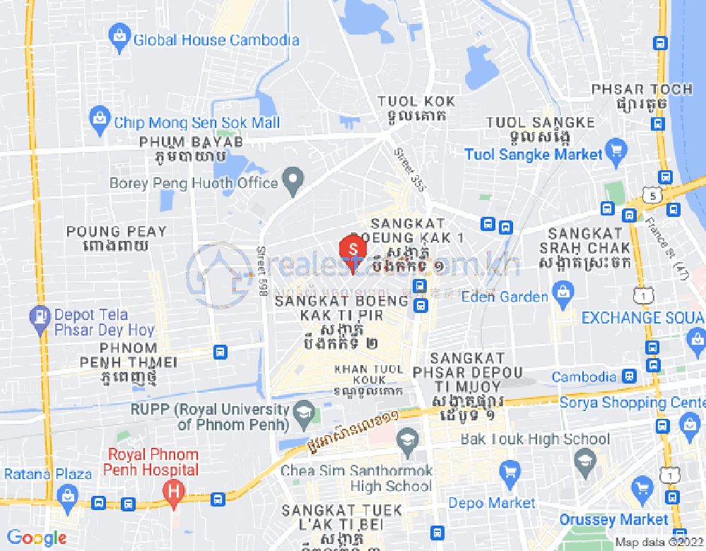 Mapa: Boeung Kak 1, Toul Kork, Phnom Penh