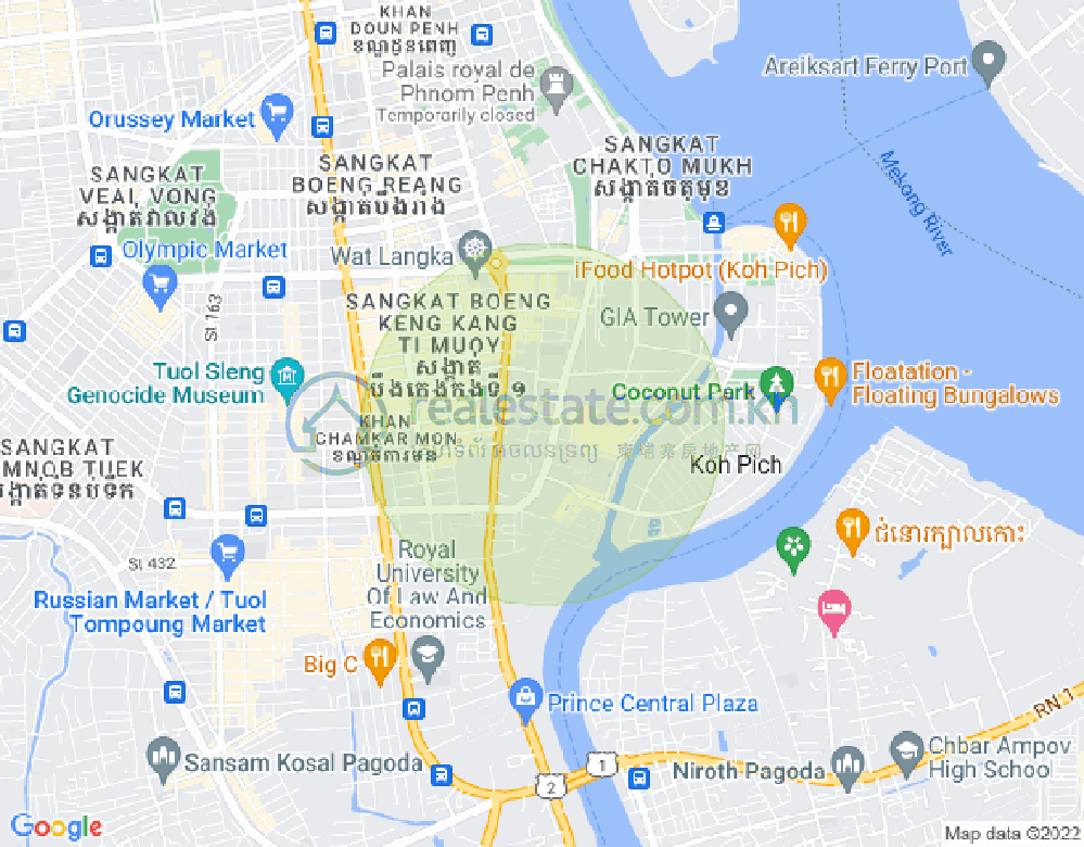 Map of Tonle Bassac, Chamkarmon, Phnom Penh