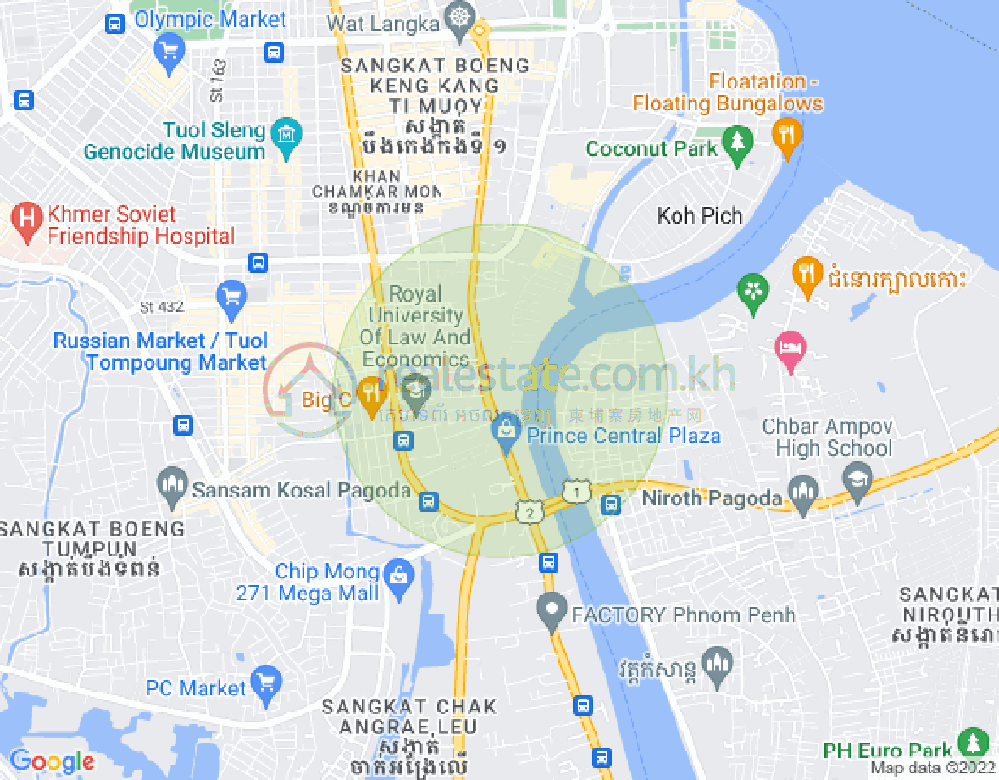 トンレバサック, チャムカモン, プノンペンの地図