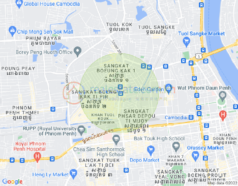 Mapa: Boeung Kak 1, Toul Kork, Phnom Penh