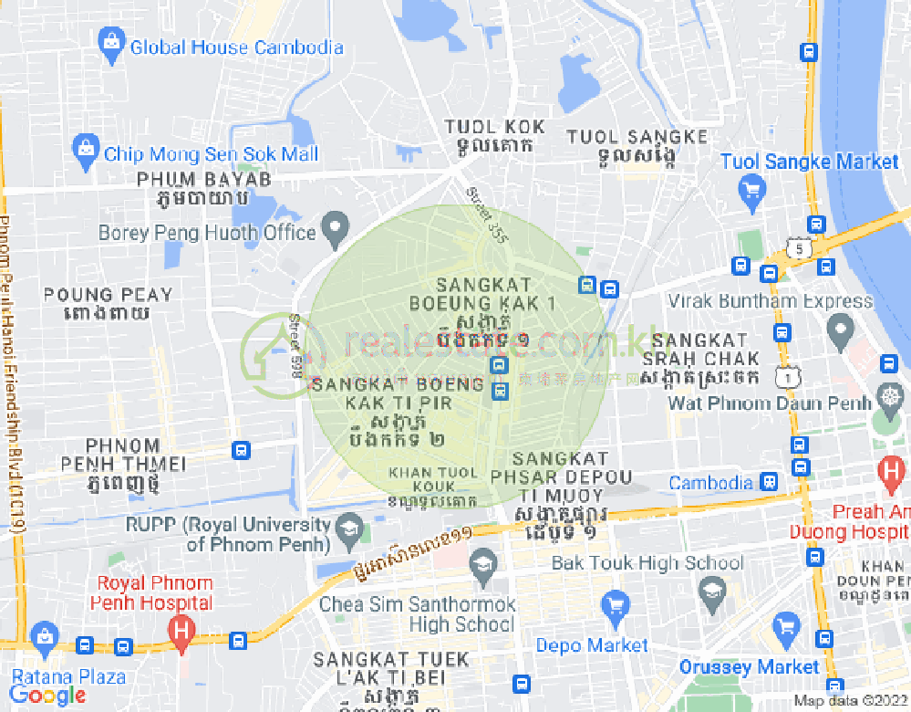 Mapa: Boeung Kak 1, Toul Kork, Phnom Penh