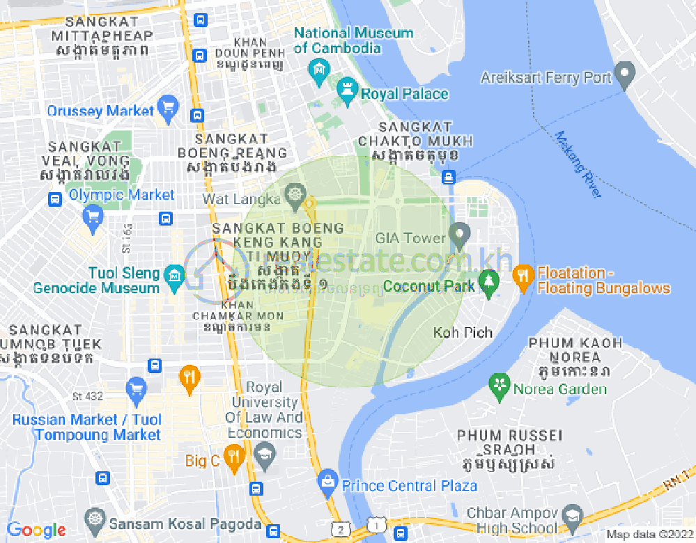 Mapa: Tonle Bassac, Chamkarmon, Phnom Penh