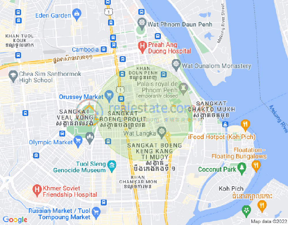 Mapa: Boeng Reang, Daun Penh, Phnom Penh