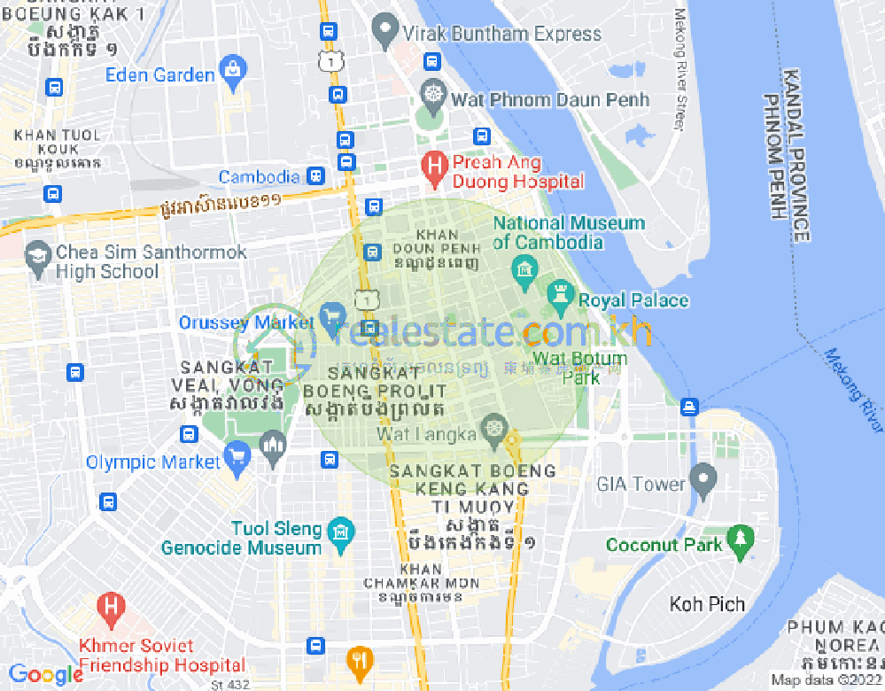 Mapa: Boeng Reang, Daun Penh, Phnom Penh