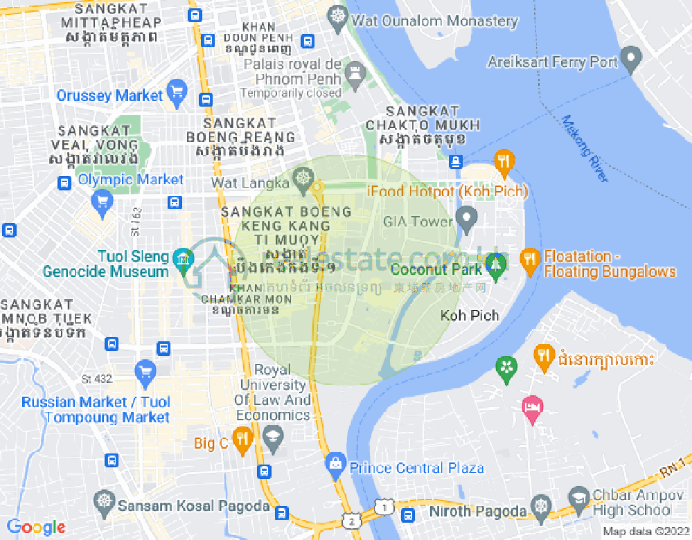 Map of Tonle Bassac, Chamkarmon, Phnom Penh