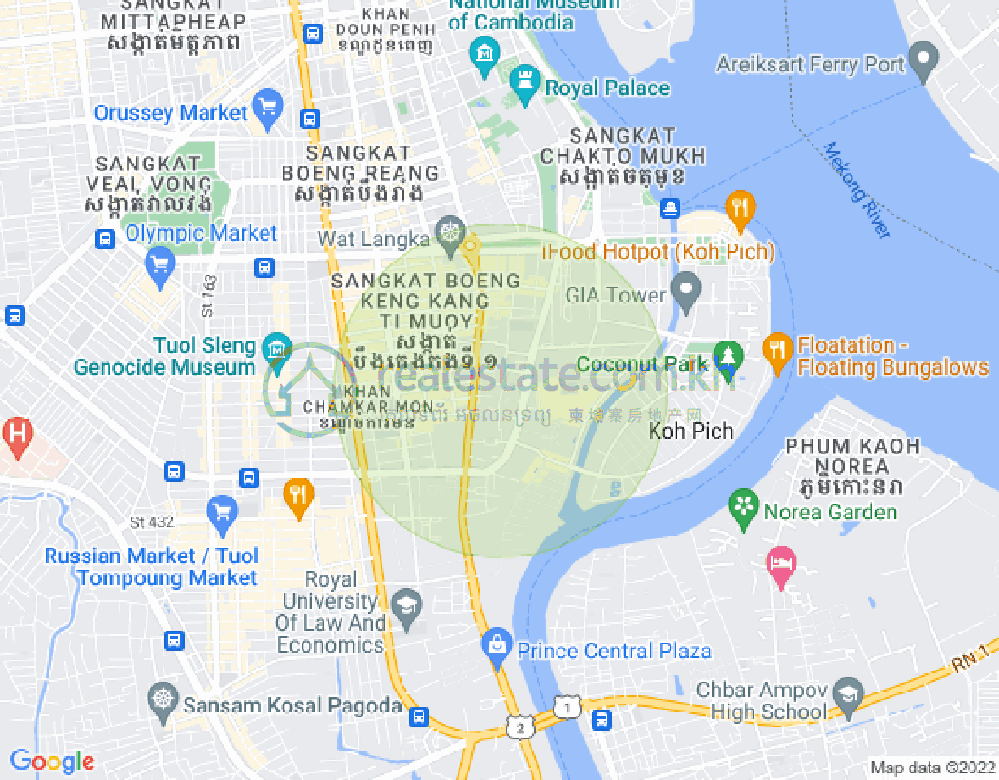 Mapa: Tonle Bassac, Chamkarmon, Phnom Penh