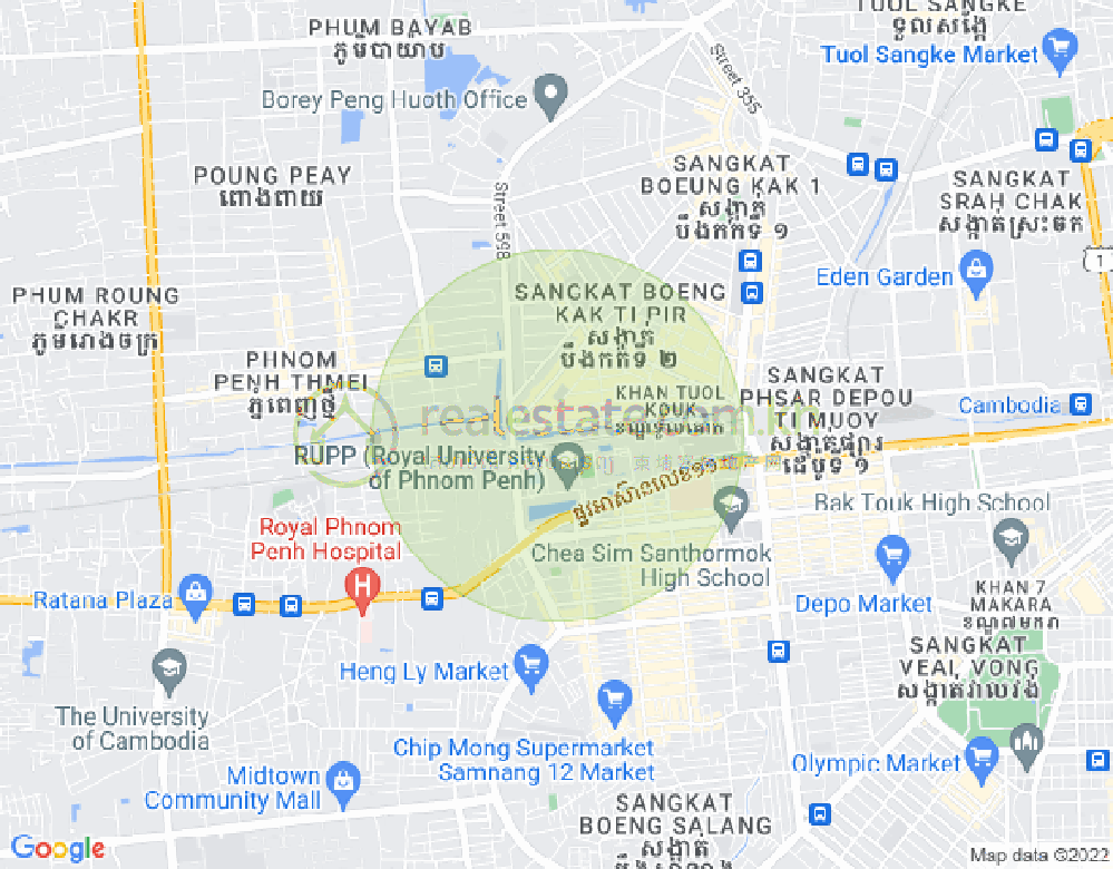 Tuek L'ak 1区, 堆谷区, 金边地图