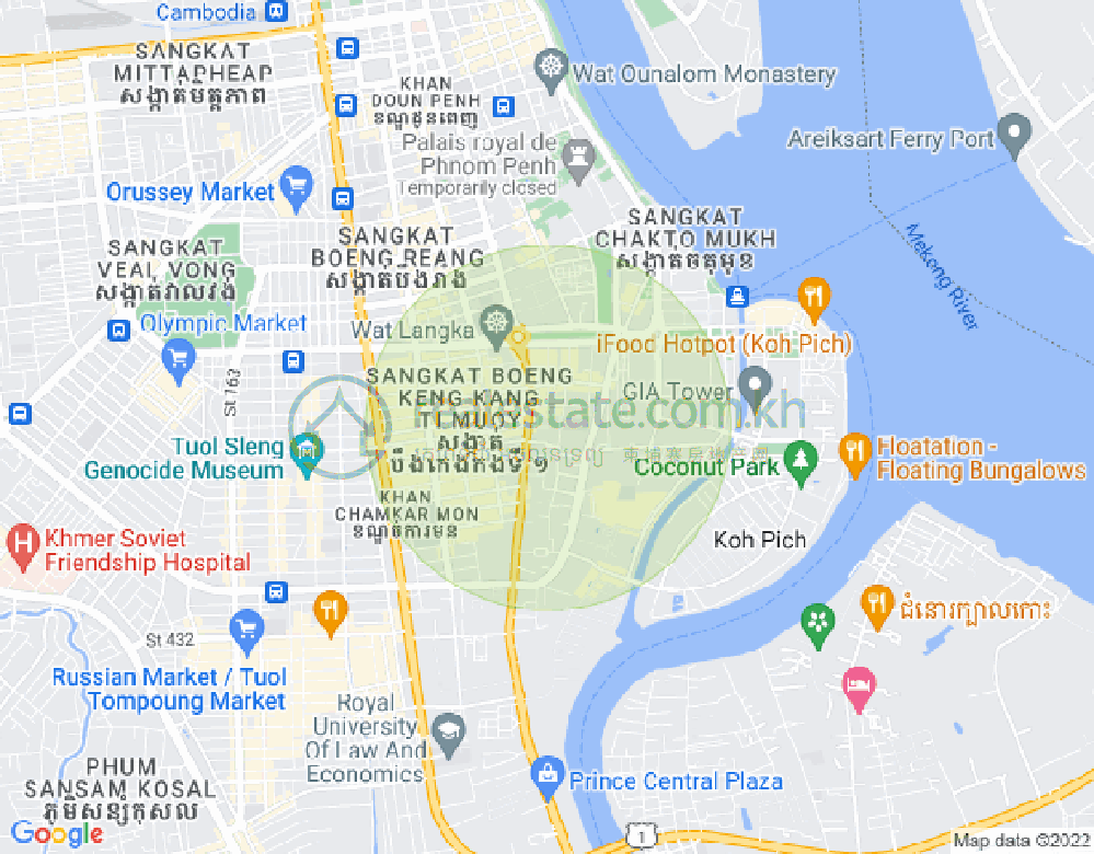 Map of Tonle Bassac, Chamkarmon, Phnom Penh