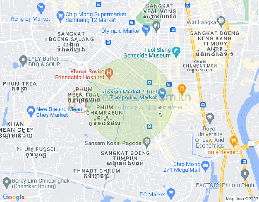 Boeung Tumpun分区, 棉芷区, 金边地图
