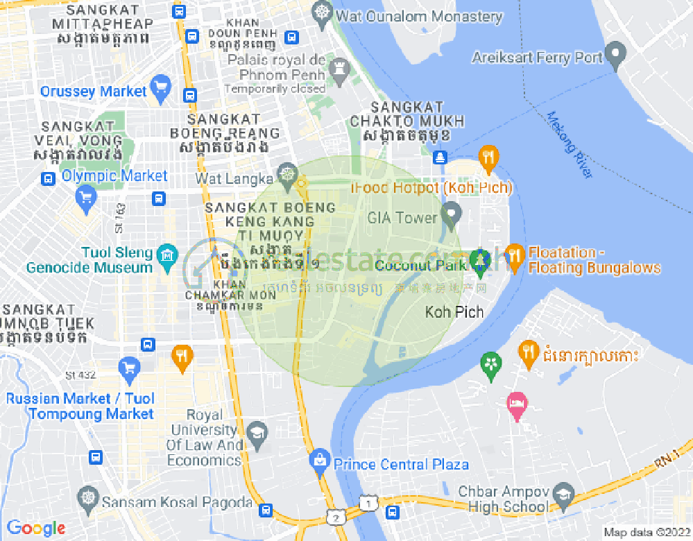Карта Тонле Бассак, Чамкармон, Пномпень
