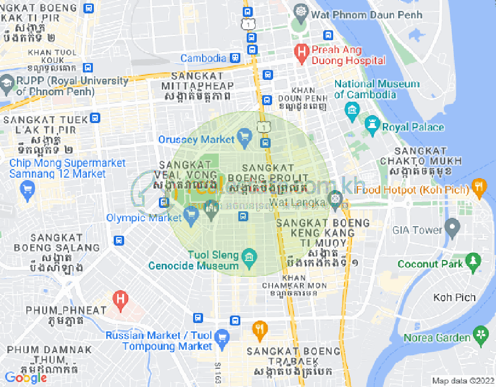 Boeung Prolit구역, 마카라구, 프놈펜 지도