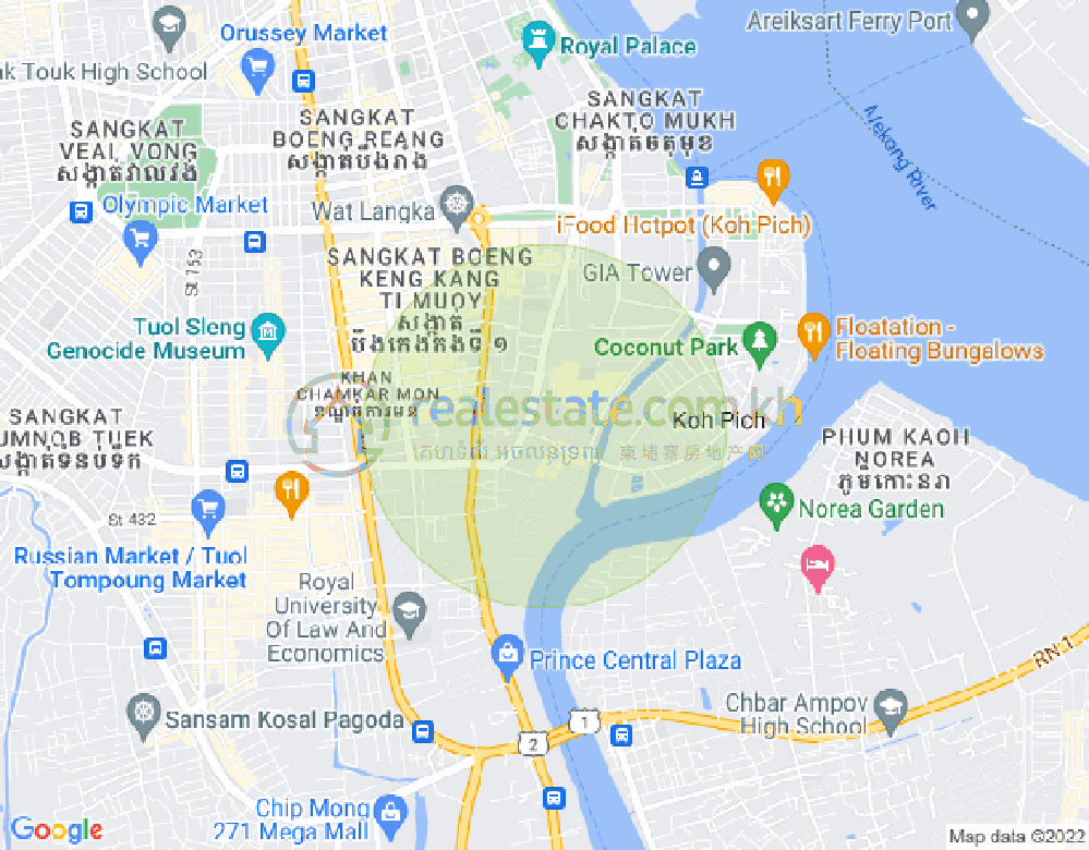 Map of Tonle Bassac, Chamkarmon, Phnom Penh