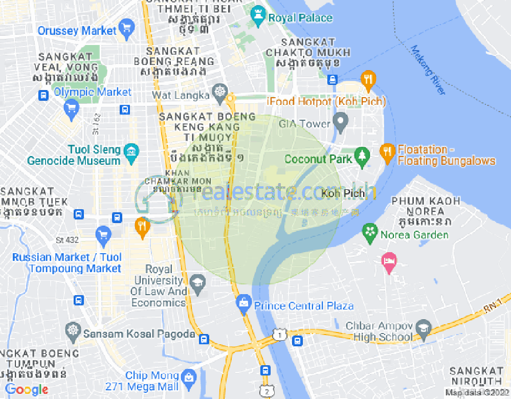 Map of Tonle Bassac, Chamkarmon, Phnom Penh