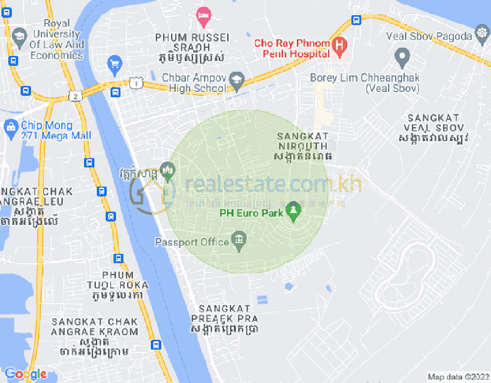 Mapa: Preaek Aeng, Chbar Ampov, Phnom Penh