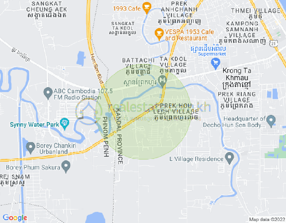 Mapa: Prek Ho, Ta Khmau, Kandal