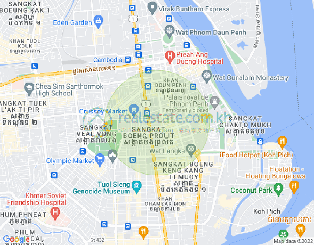 Mapa: Boeng Reang, Daun Penh, Phnom Penh