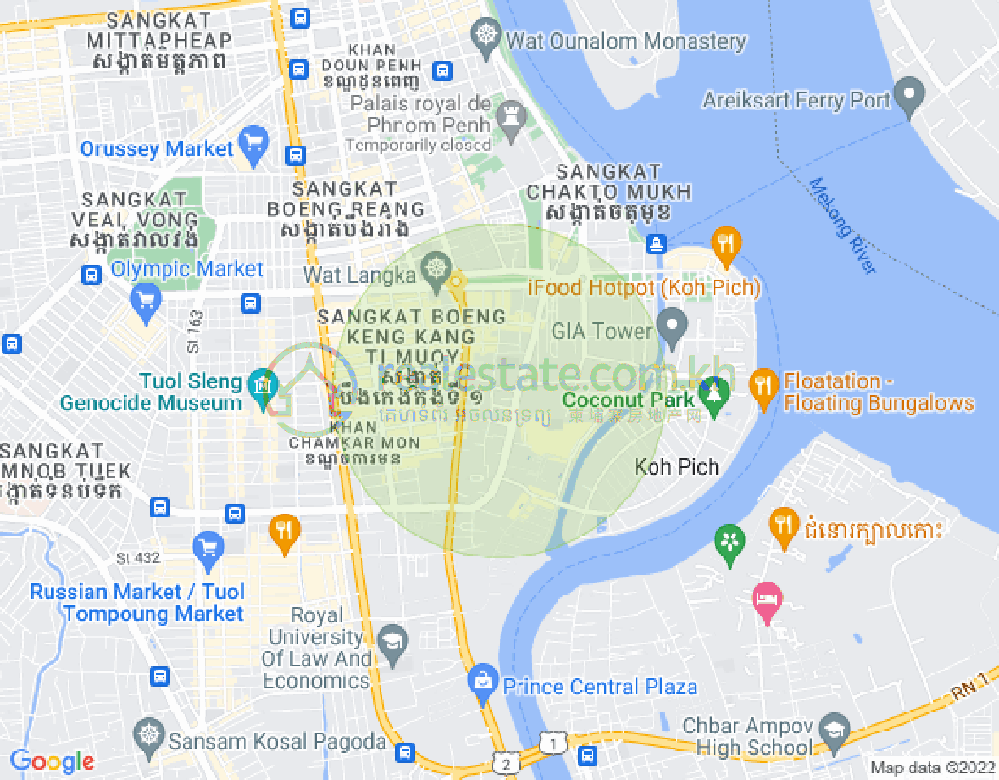Map of Tonle Bassac, Chamkarmon, Phnom Penh