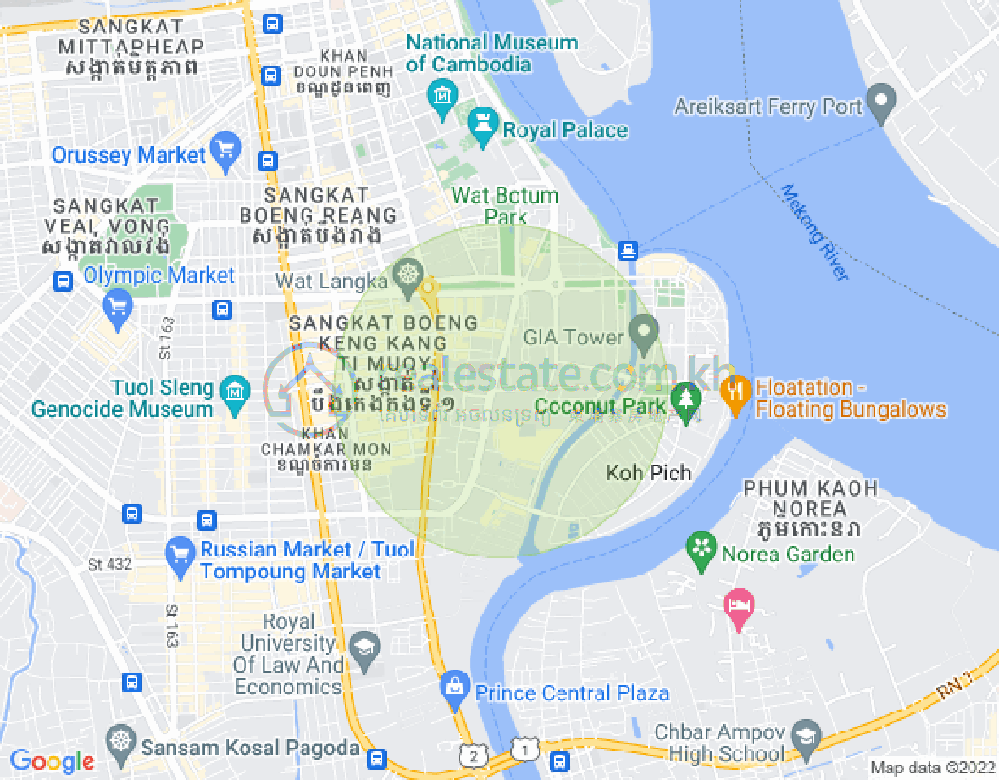Map of Tonle Bassac, Chamkarmon, Phnom Penh