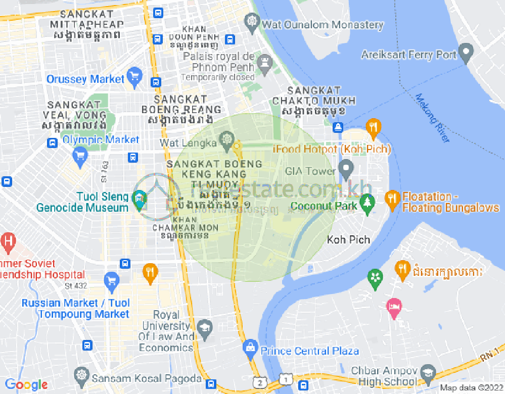 Map of Tonle Bassac, Chamkarmon, Phnom Penh