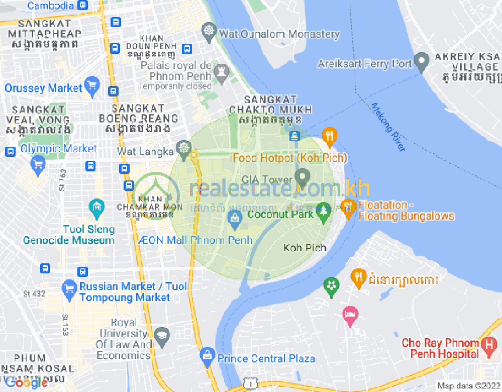 Map of Tonle Bassac, Chamkarmon, Phnom Penh