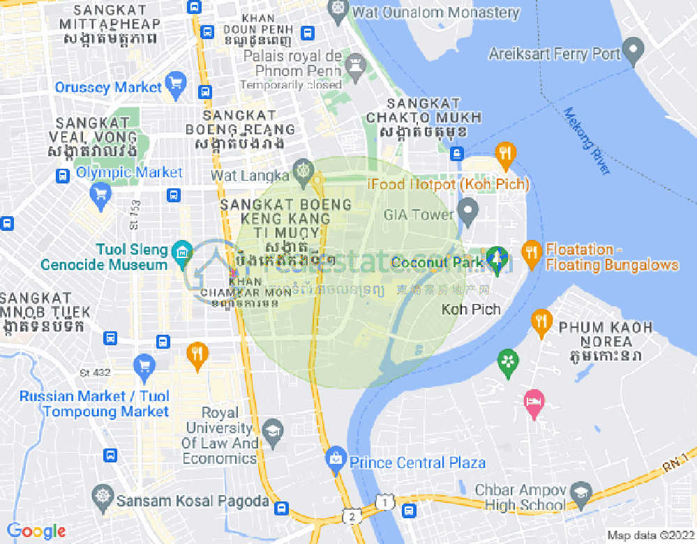 Map of Tonle Bassac, Chamkarmon, Phnom Penh