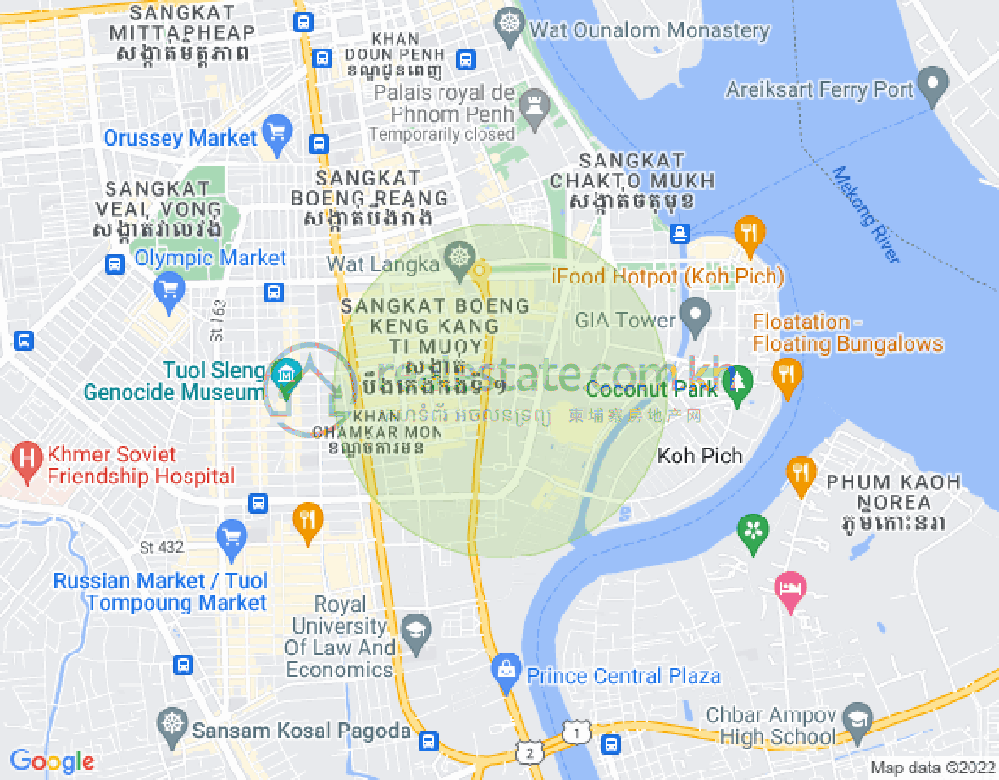 Carte de Tonle Bassac, Chamkarmon, Phnom Penh