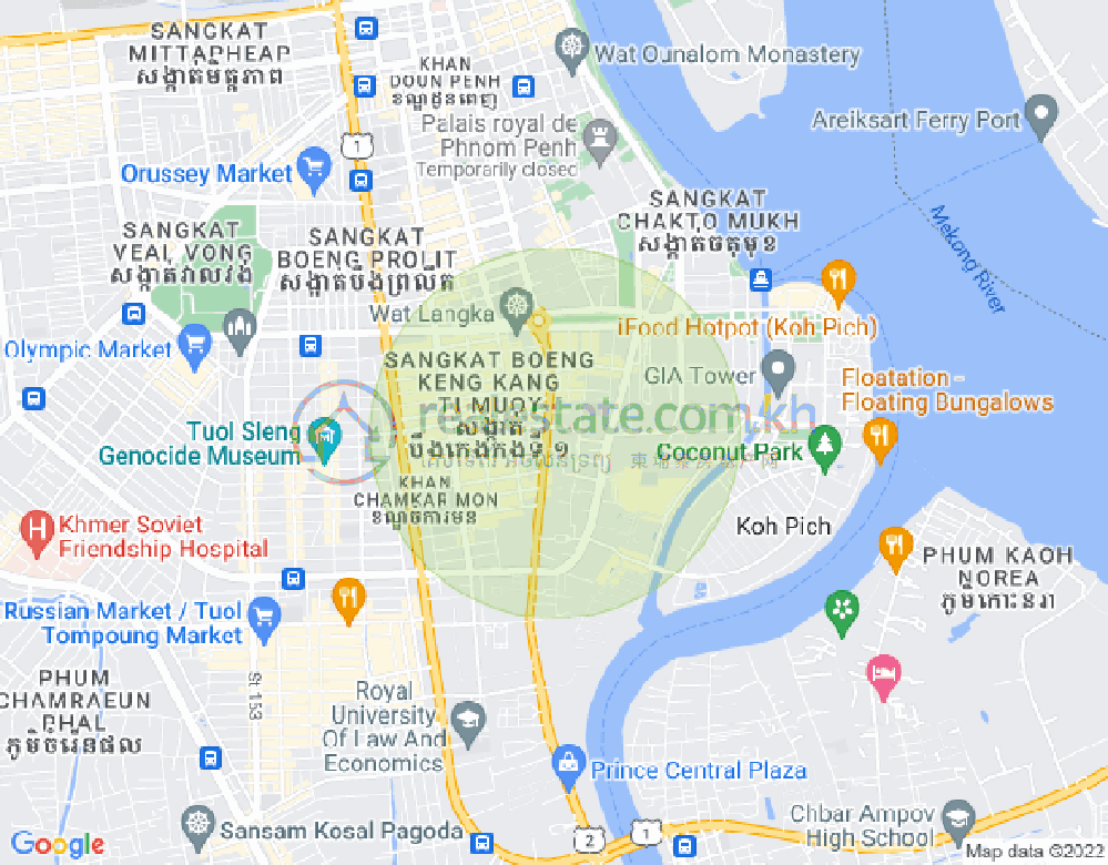 Map of Tonle Bassac, Chamkarmon, Phnom Penh