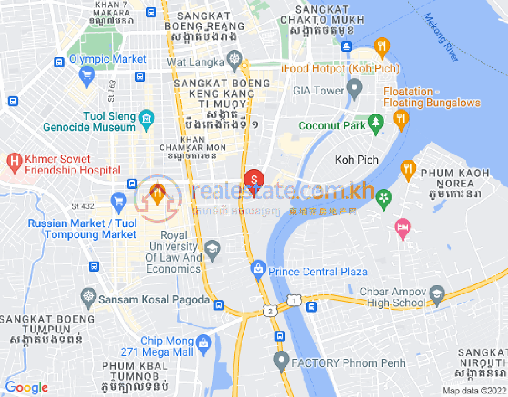 Mapa: Tonle Bassac, Chamkarmon, Phnom Penh