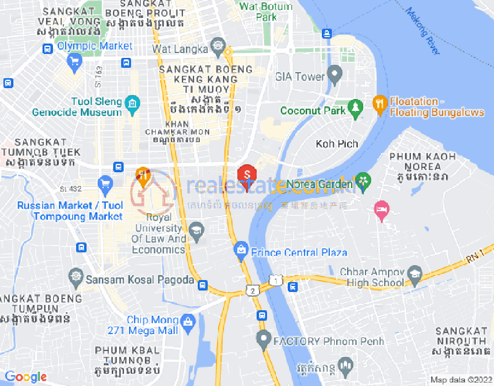 Mapa: Tonle Bassac, Chamkarmon, Phnom Penh