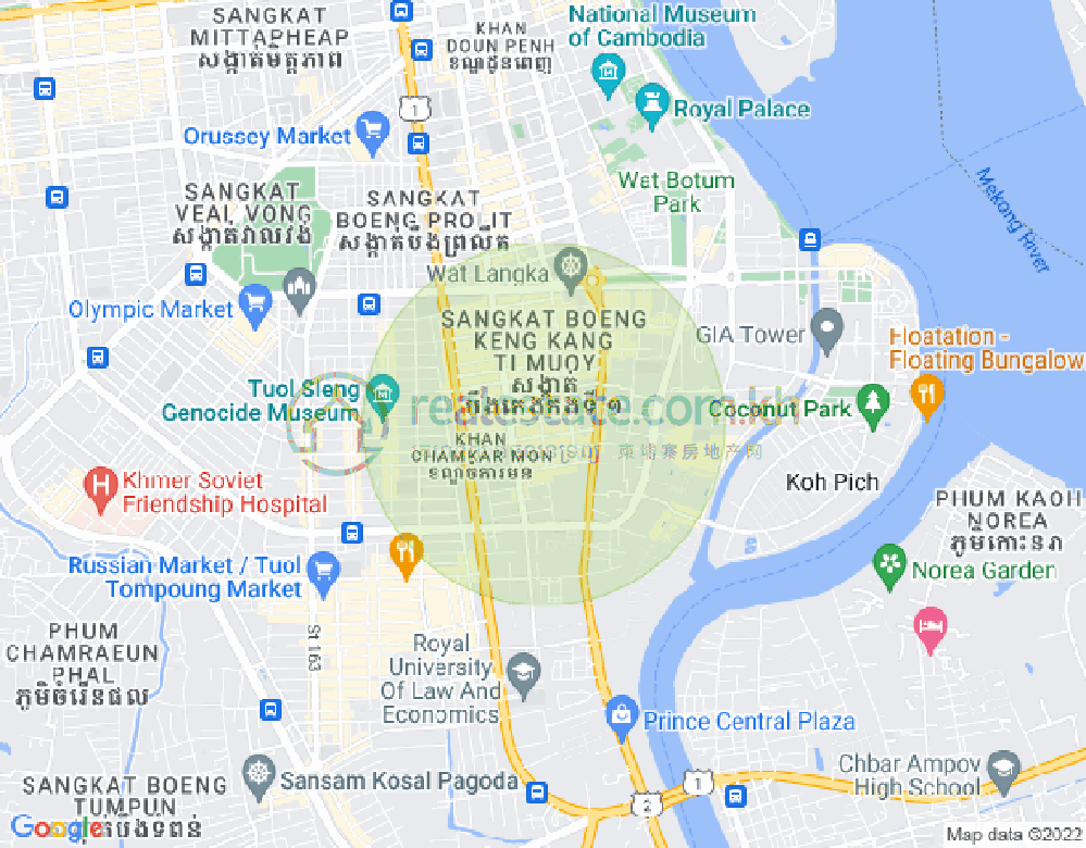 万景岗1分区（BKK1), 波哥堪, 金边地图