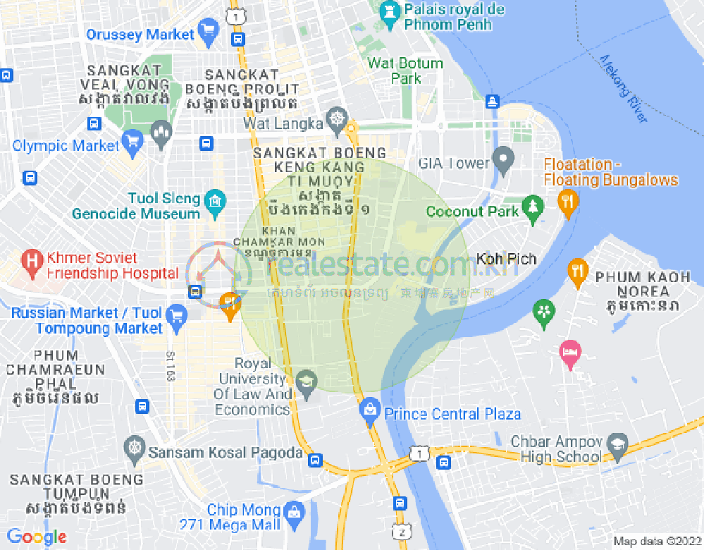 Map of Tonle Bassac, Chamkarmon, Phnom Penh