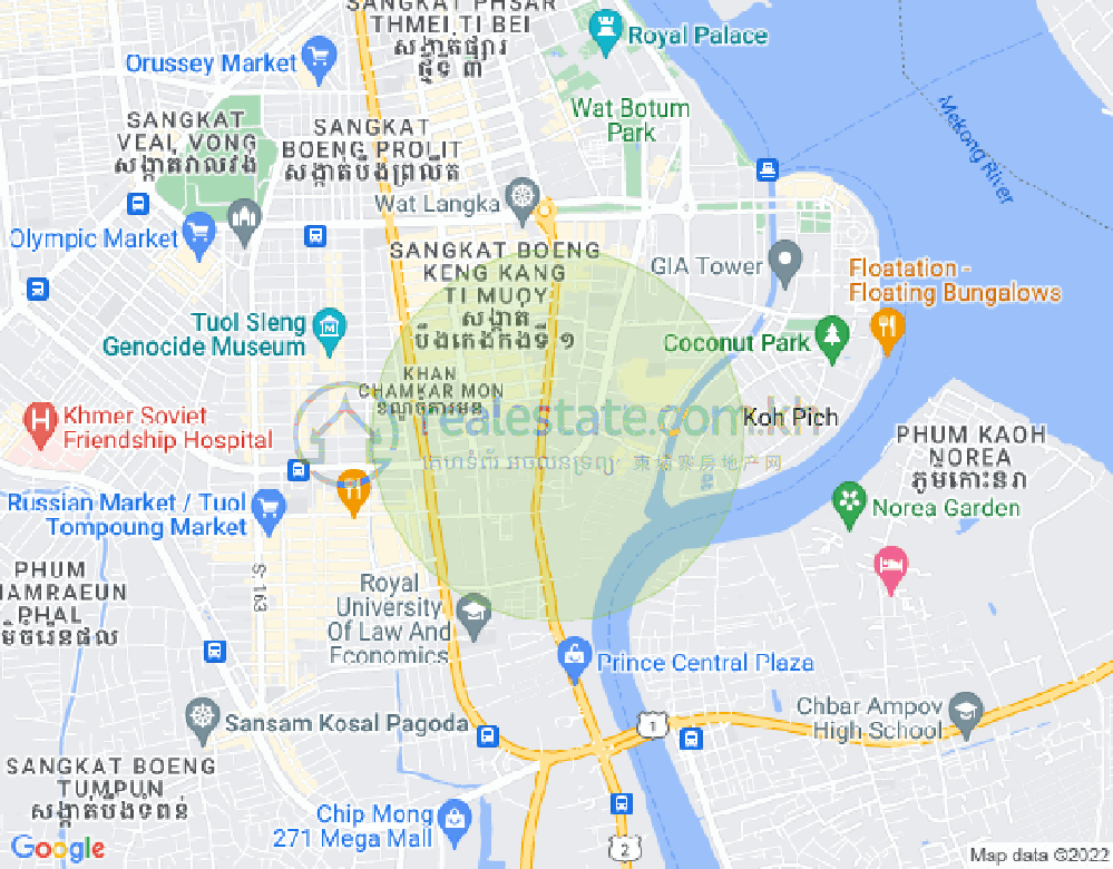 Map of Tonle Bassac, Chamkarmon, Phnom Penh