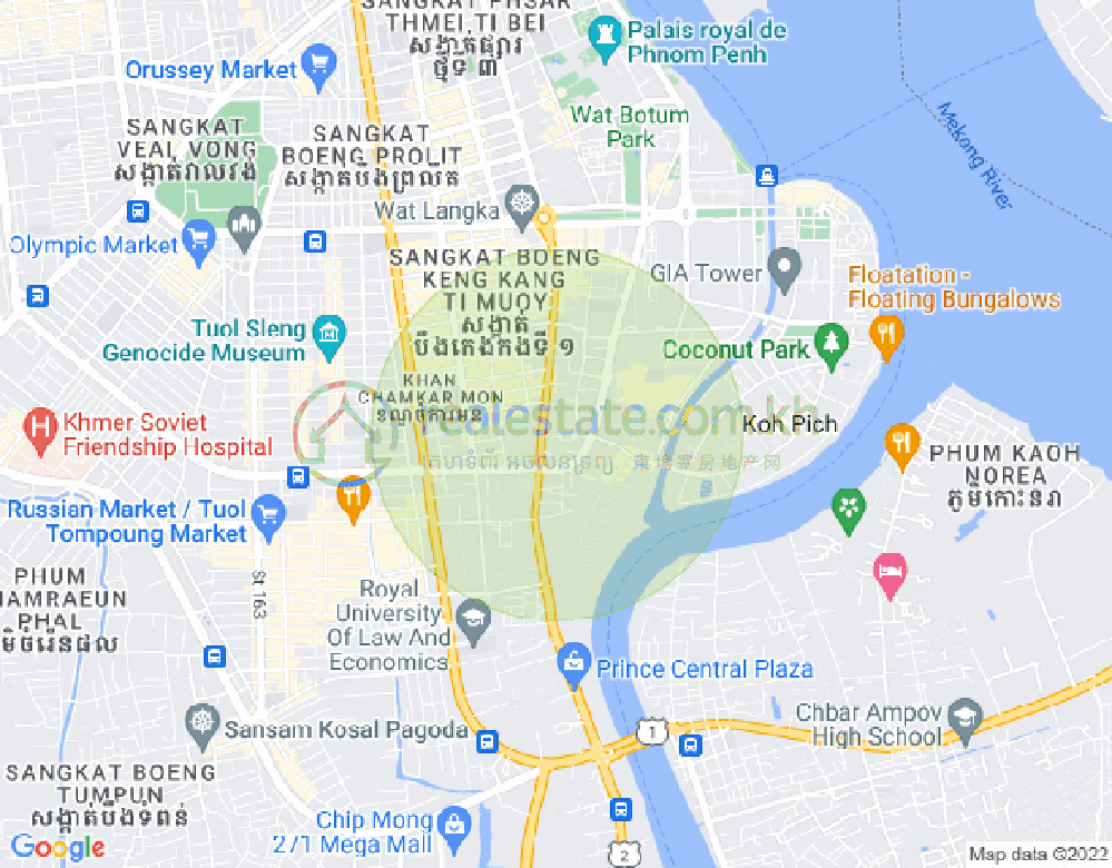 Map of Tonle Bassac, Chamkarmon, Phnom Penh