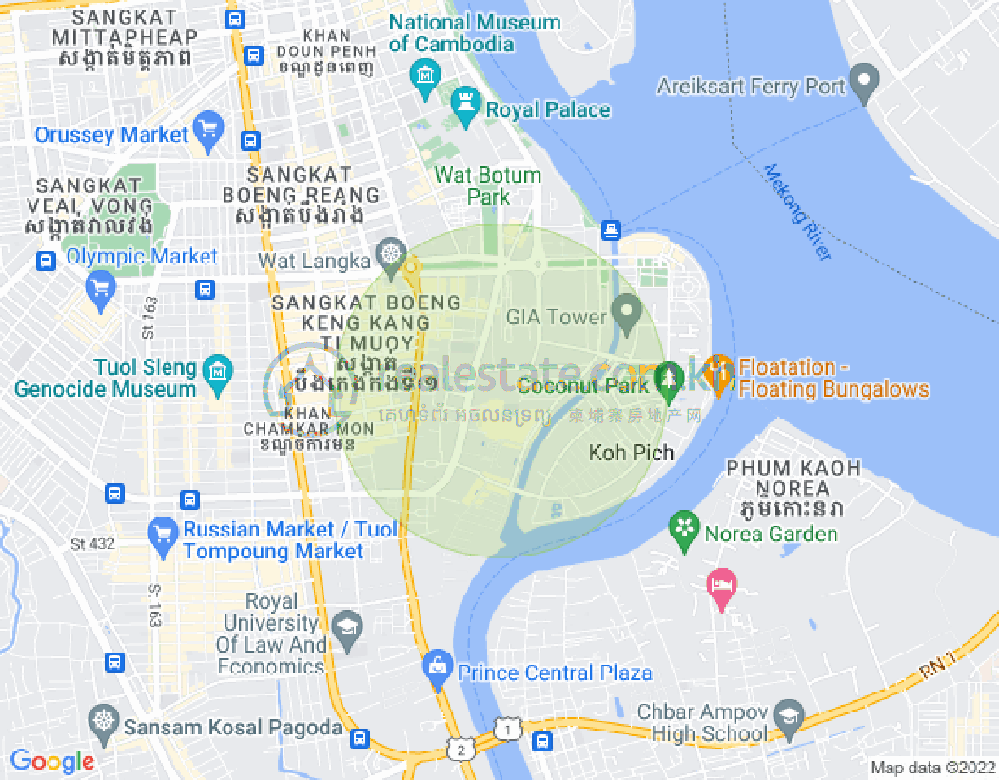 Mapa: BKK 1, Boeng Keng Kang, Phnom Penh