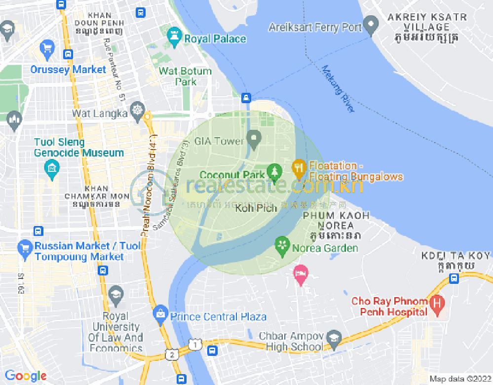 Map of Tonle Bassac, Chamkarmon, Phnom Penh