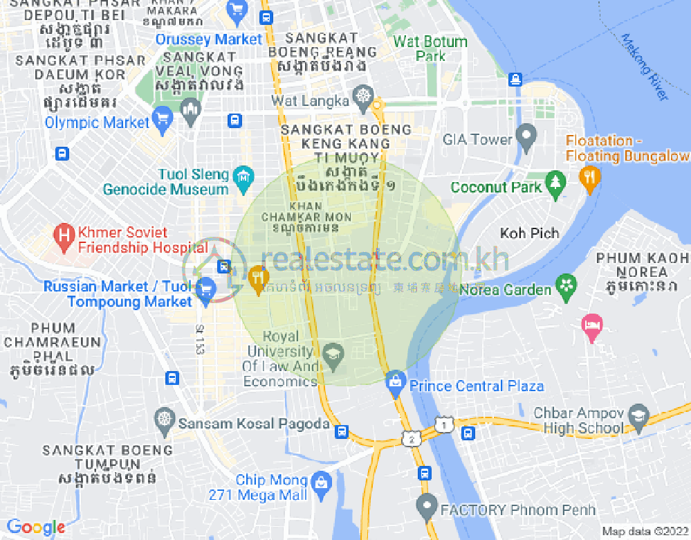 Map of Tonle Bassac, Chamkarmon, Phnom Penh
