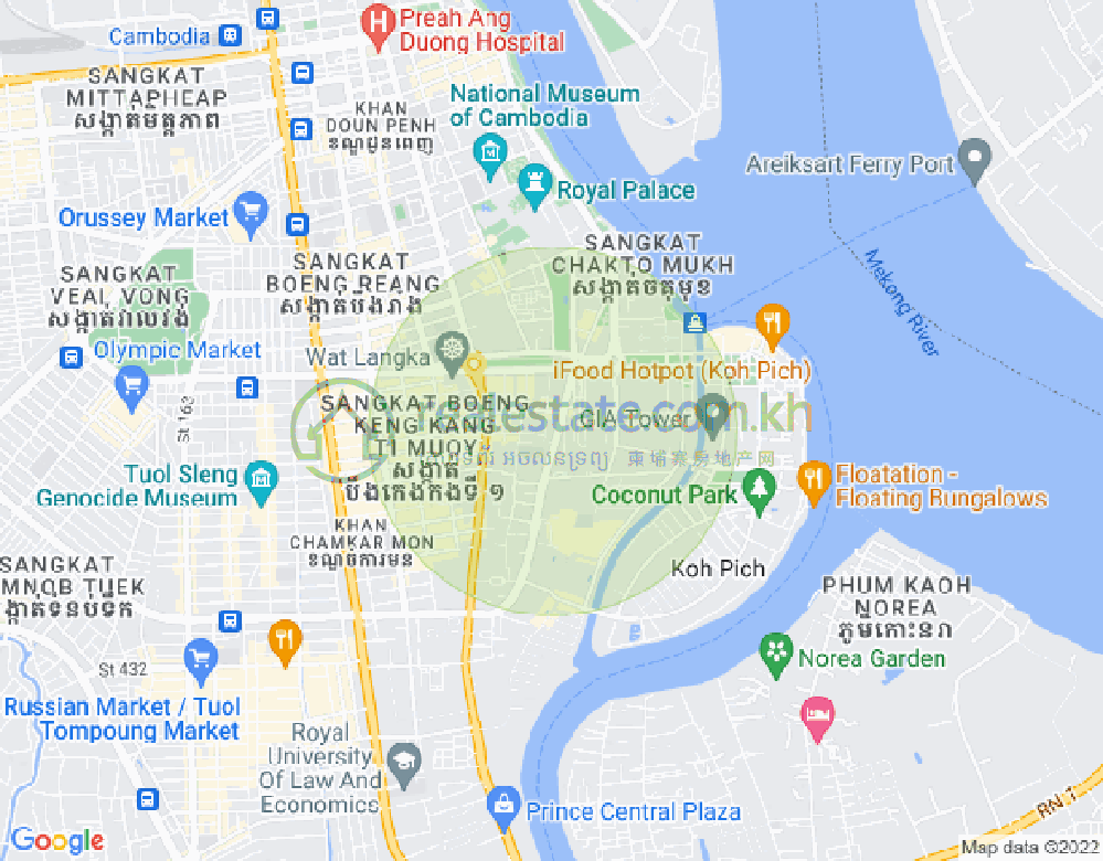 Map of Tonle Bassac, Chamkarmon, Phnom Penh