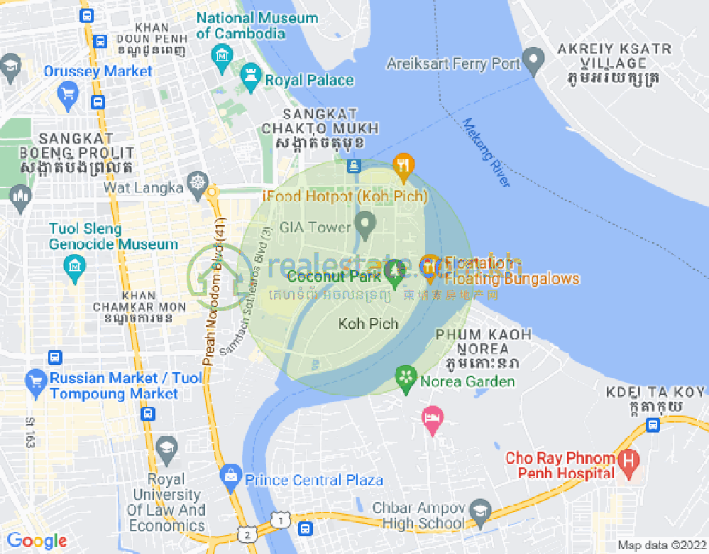 Map of Tonle Bassac, Chamkarmon, Phnom Penh