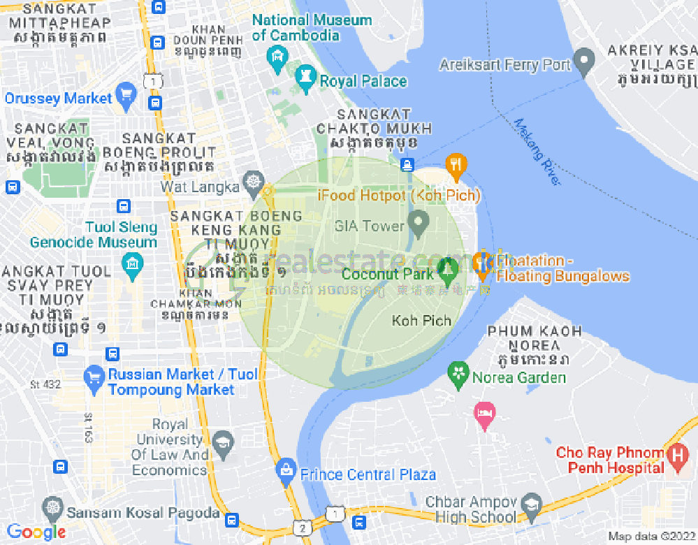 Map of Tonle Bassac, Chamkarmon, Phnom Penh