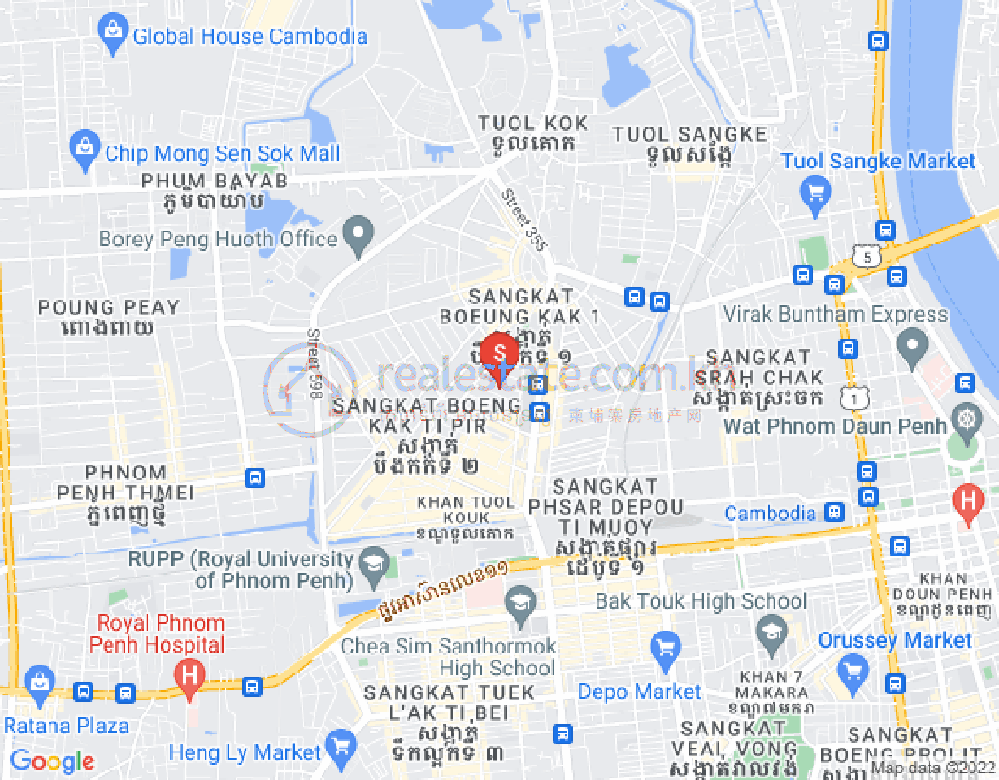 Mapa: Boeung Kak 1, Toul Kork, Phnom Penh