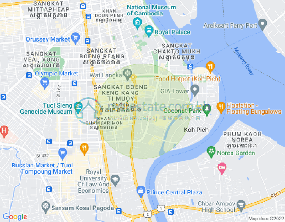 Carte de Tonle Bassac, Chamkarmon, Phnom Penh