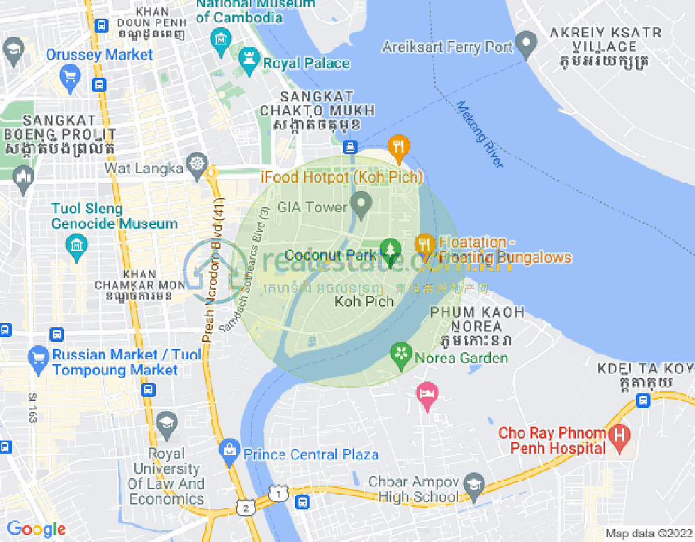 Map of Tonle Bassac, Chamkarmon, Phnom Penh