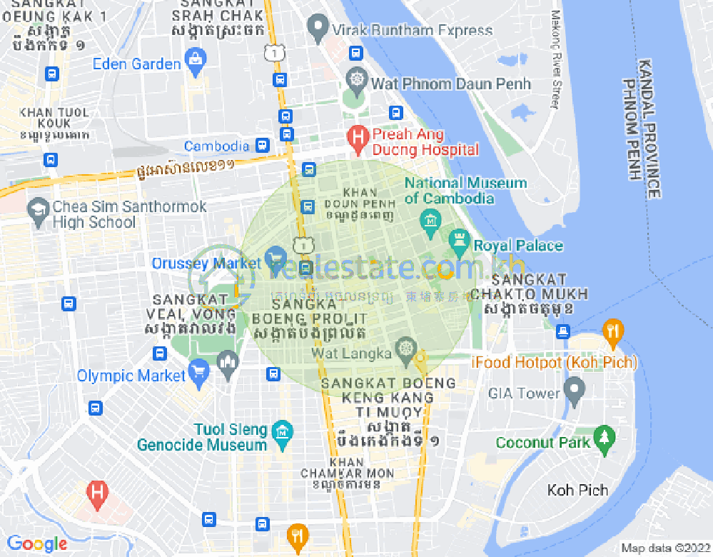 Mapa: Boeng Reang, Daun Penh, Phnom Penh