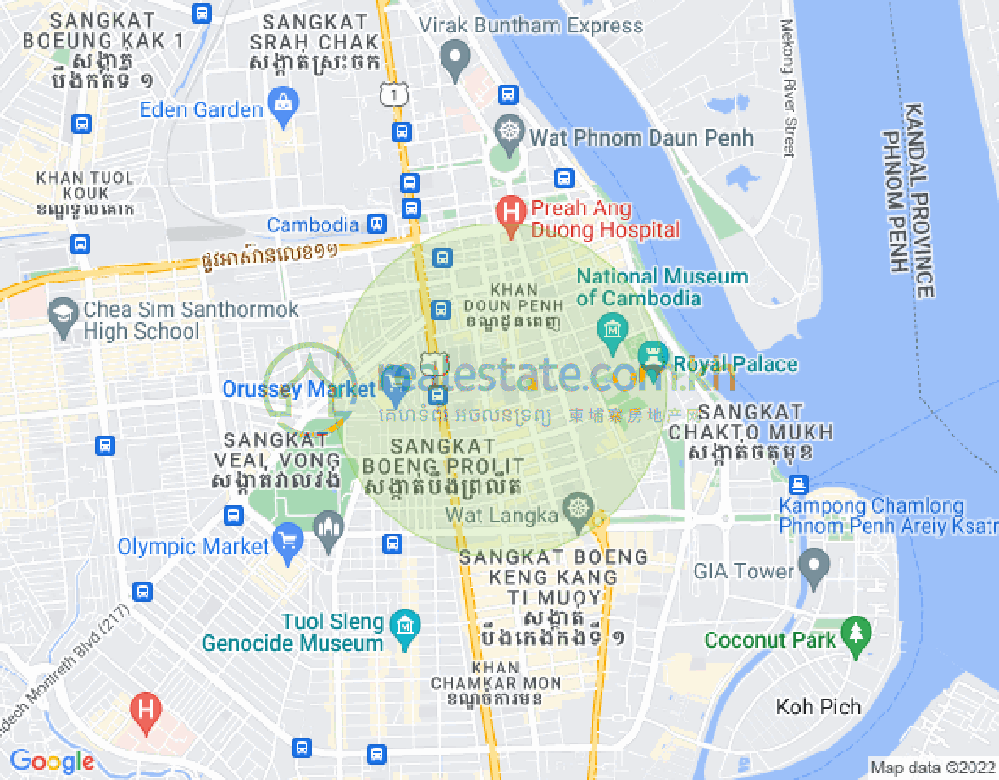 Mapa: Boeng Reang, Daun Penh, Phnom Penh