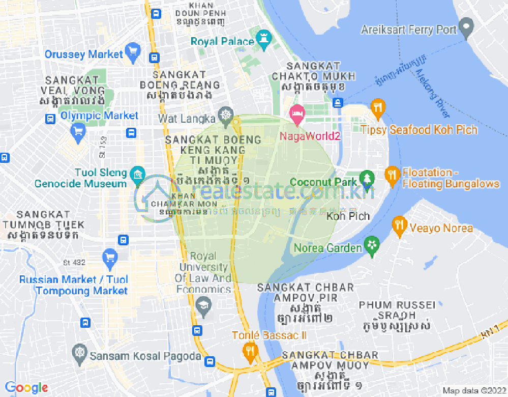 Map of Tonle Bassac, Chamkarmon, Phnom Penh