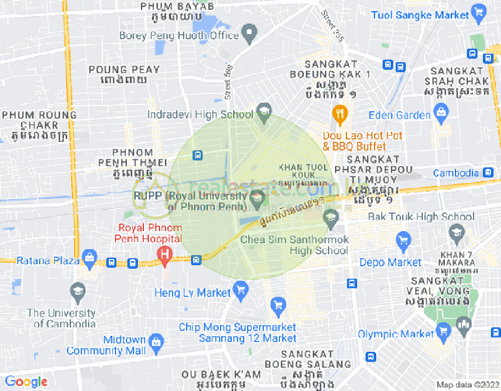 Mapa: Boeung Kak 2, Toul Kork, Phnom Penh