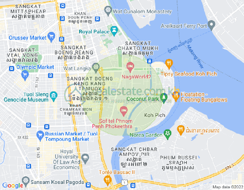 Mapa: Tonle Bassac, Chamkarmon, Phnom Penh