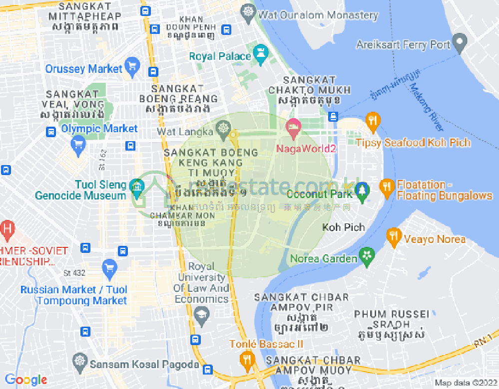 Map of Tonle Bassac, Chamkarmon, Phnom Penh